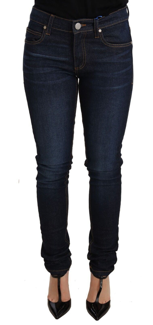 Versace Jeans Dark Blue Cotton Low Waist Skinny Denim Jeans by Versace Jeans