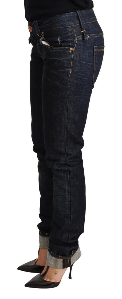 Eight Dark Blue Cotton Slim Fit Folded Hem Women Denim Trouser Jeans
