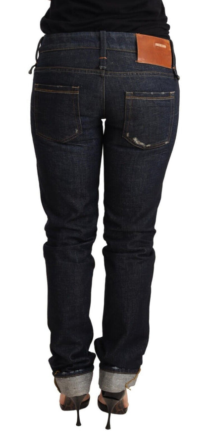 Eight Dark Blue Cotton Slim Fit Folded Hem Women Denim Trouser Jeans