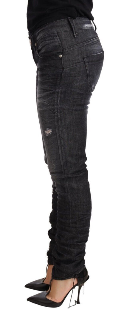 Huit jeans skinny taille basse élégants en denim noir