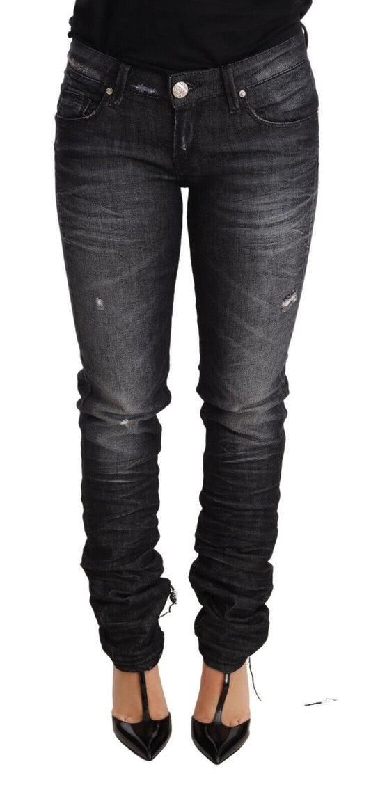Huit jeans skinny taille basse élégants en denim noir