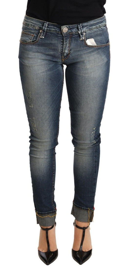 Eight Blue Washed Cotton Low Waist Skinny Denim Women Trouser Jeans