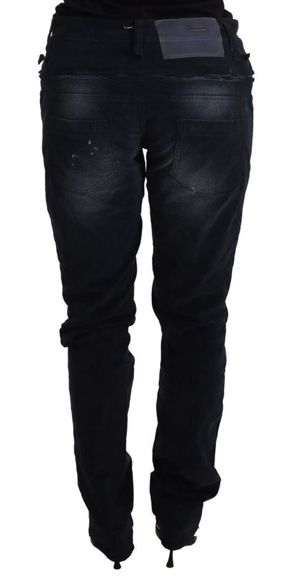 Eight Blue Washed Cotton Denim Low Waist Loose Fit Trousers Jeans