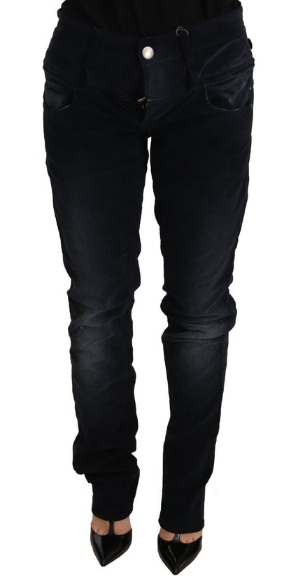 Eight Blue Washed Cotton Denim Low Waist Loose Fit Trousers Jeans