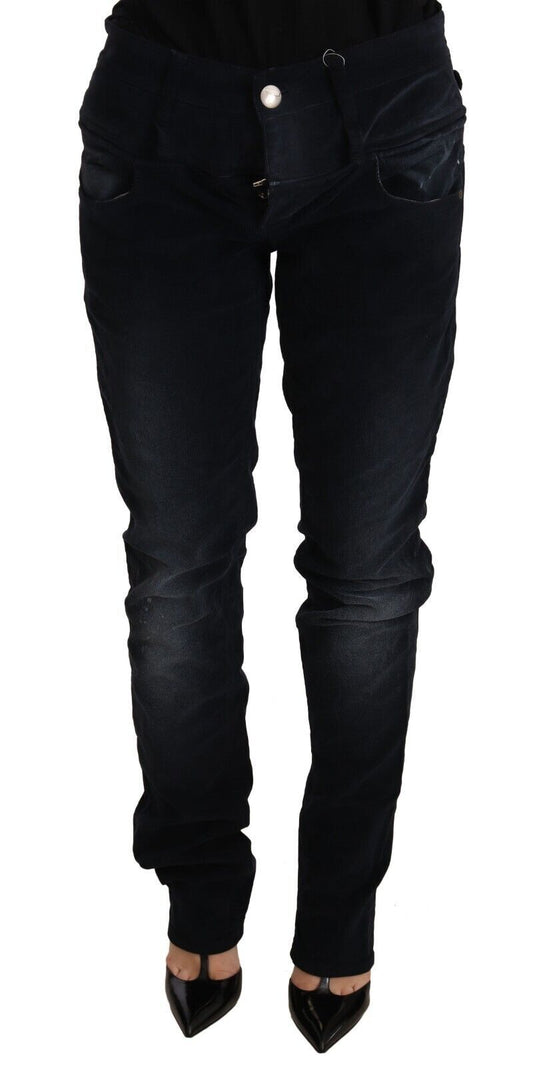 Eight Blue Washed Cotton Denim Low Waist Loose Fit Trousers Jeans