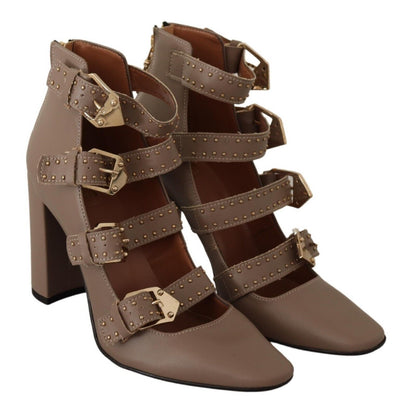 MY TWIN - Escarpins élégants en cuir à boucles multiples marron