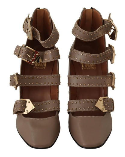 MY TWIN - Escarpins élégants en cuir à boucles multiples marron