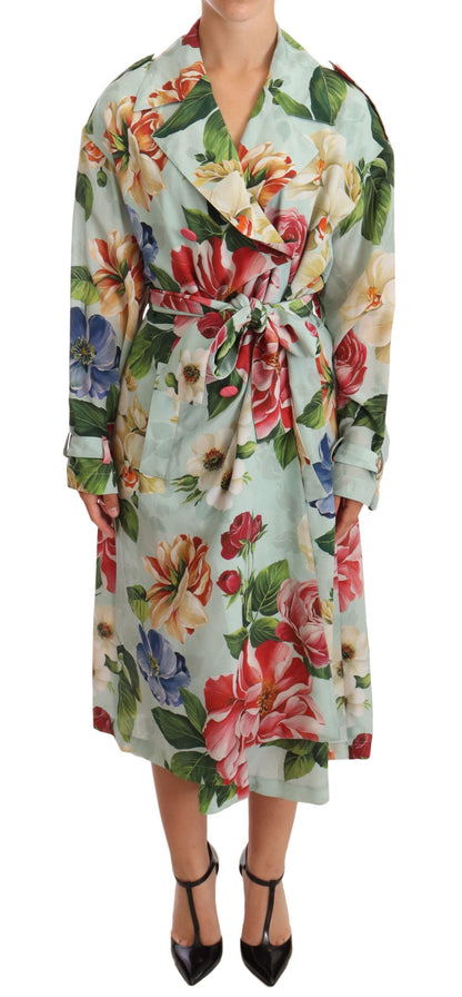Trench-coat élégant en soie à fleurs Dolce &amp; Gabbana