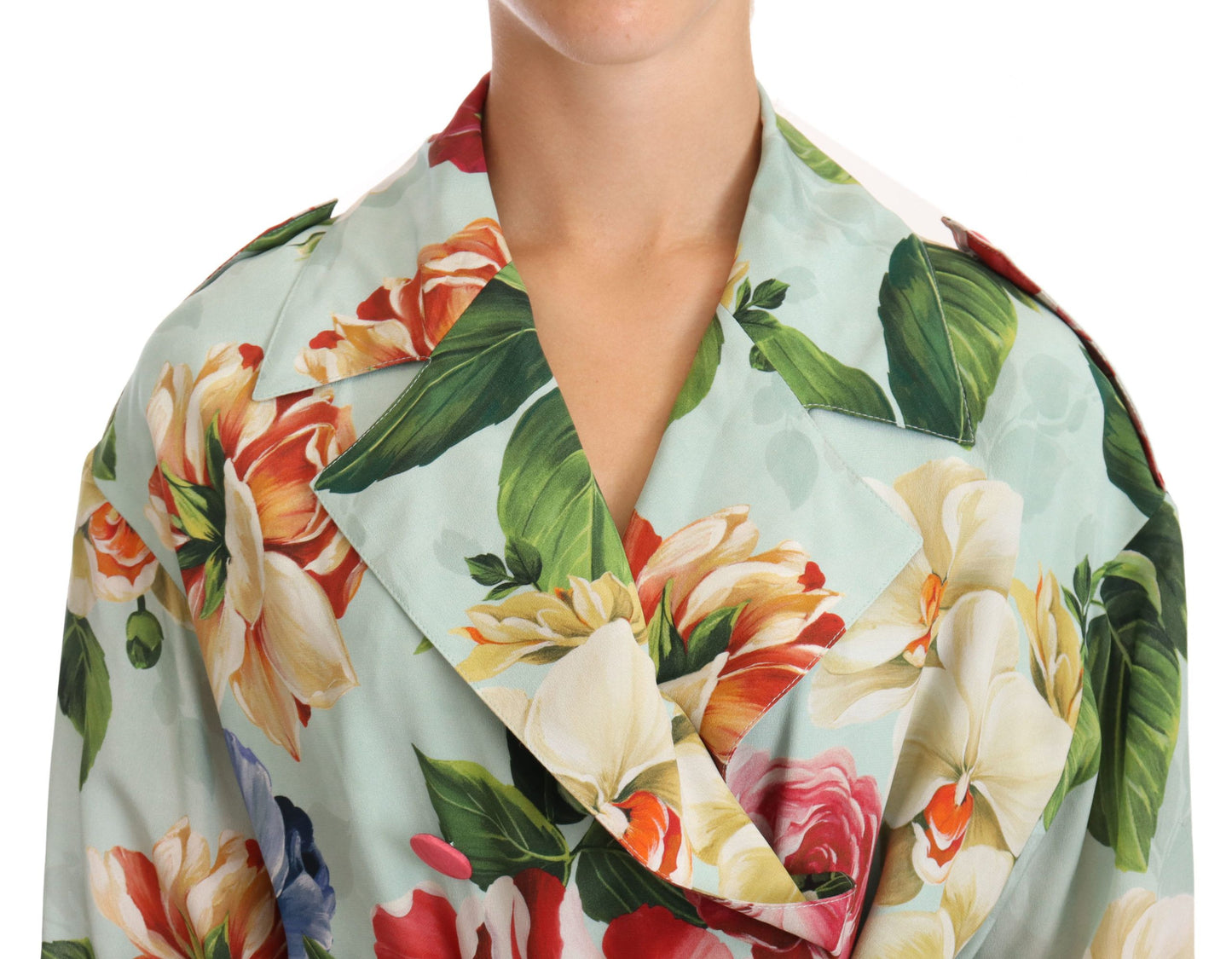Trench-coat élégant en soie à fleurs Dolce &amp; Gabbana