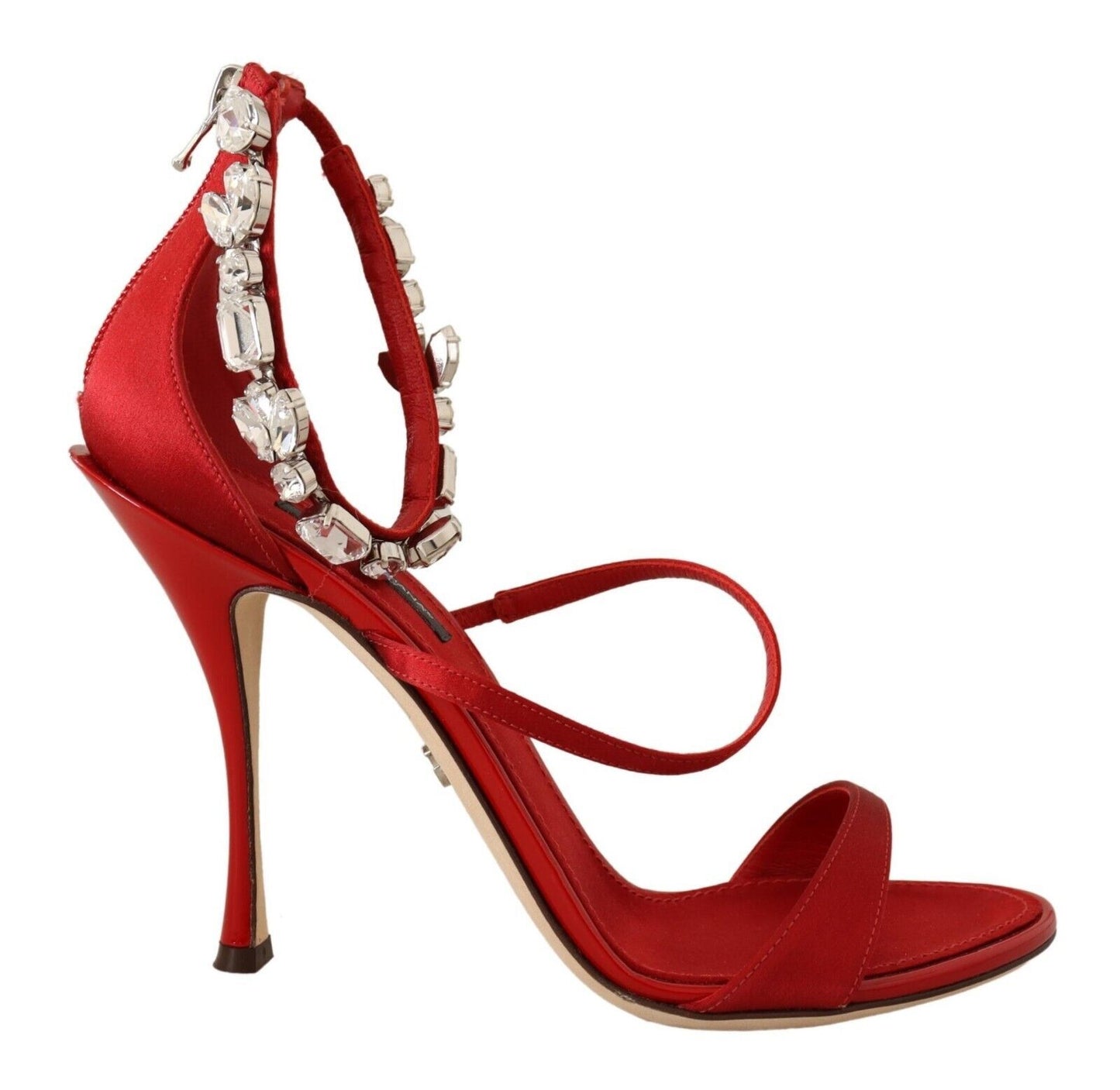 Dolce &amp; Gabbana Red Satin Crystals Sandals Keira Heels Shoes