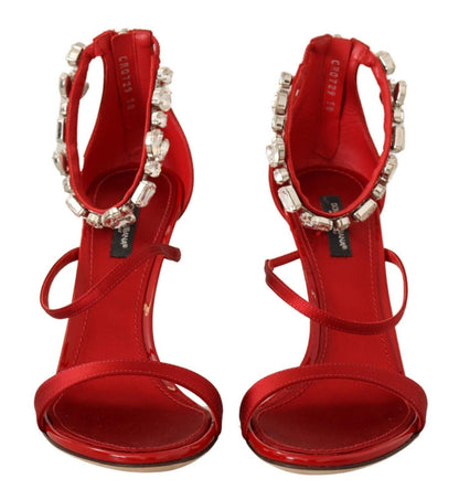 Dolce &amp; Gabbana Red Satin Crystals Sandals Keira Heels Shoes