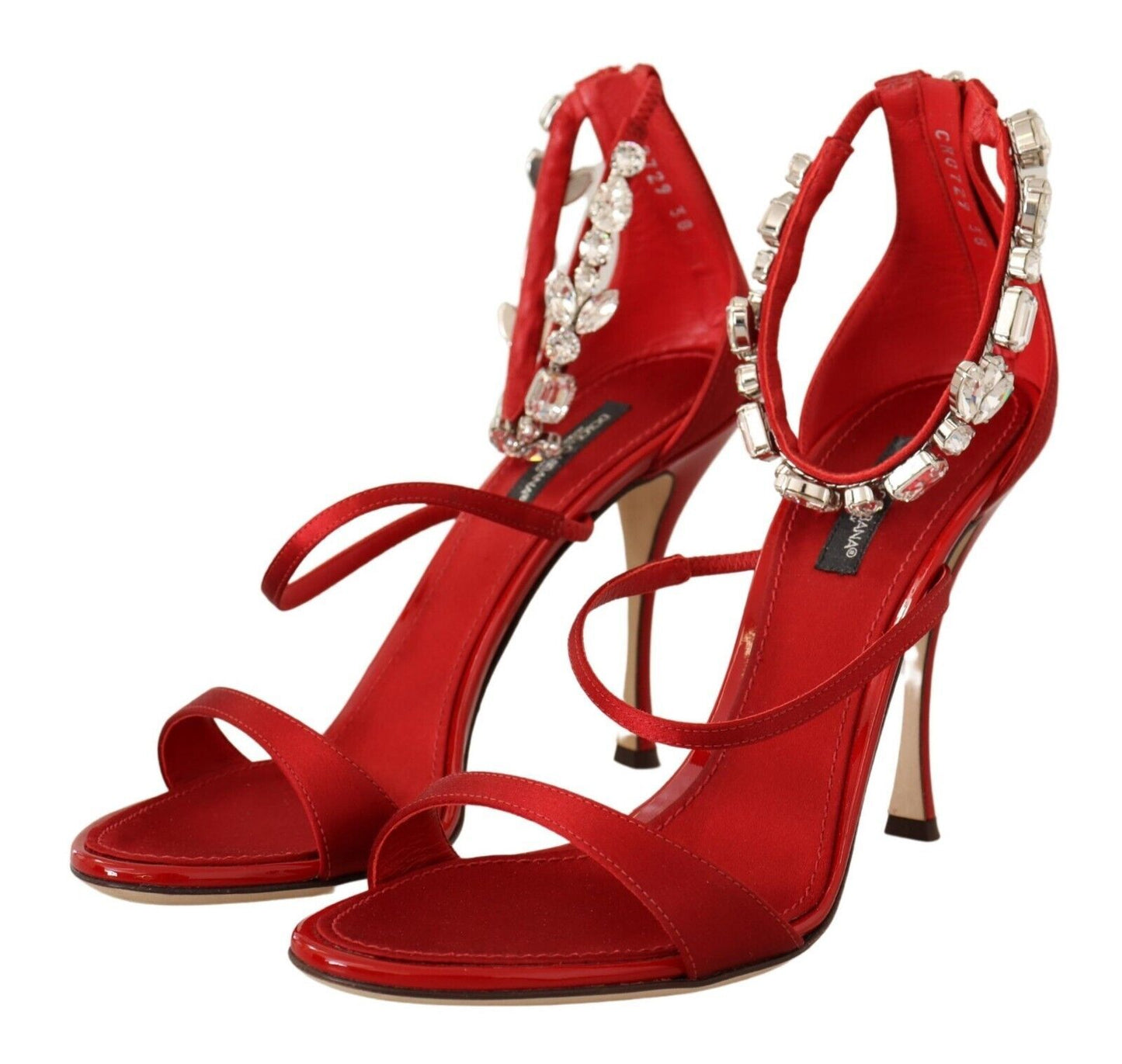 Dolce &amp; Gabbana Red Satin Crystals Sandals Keira Heels Shoes
