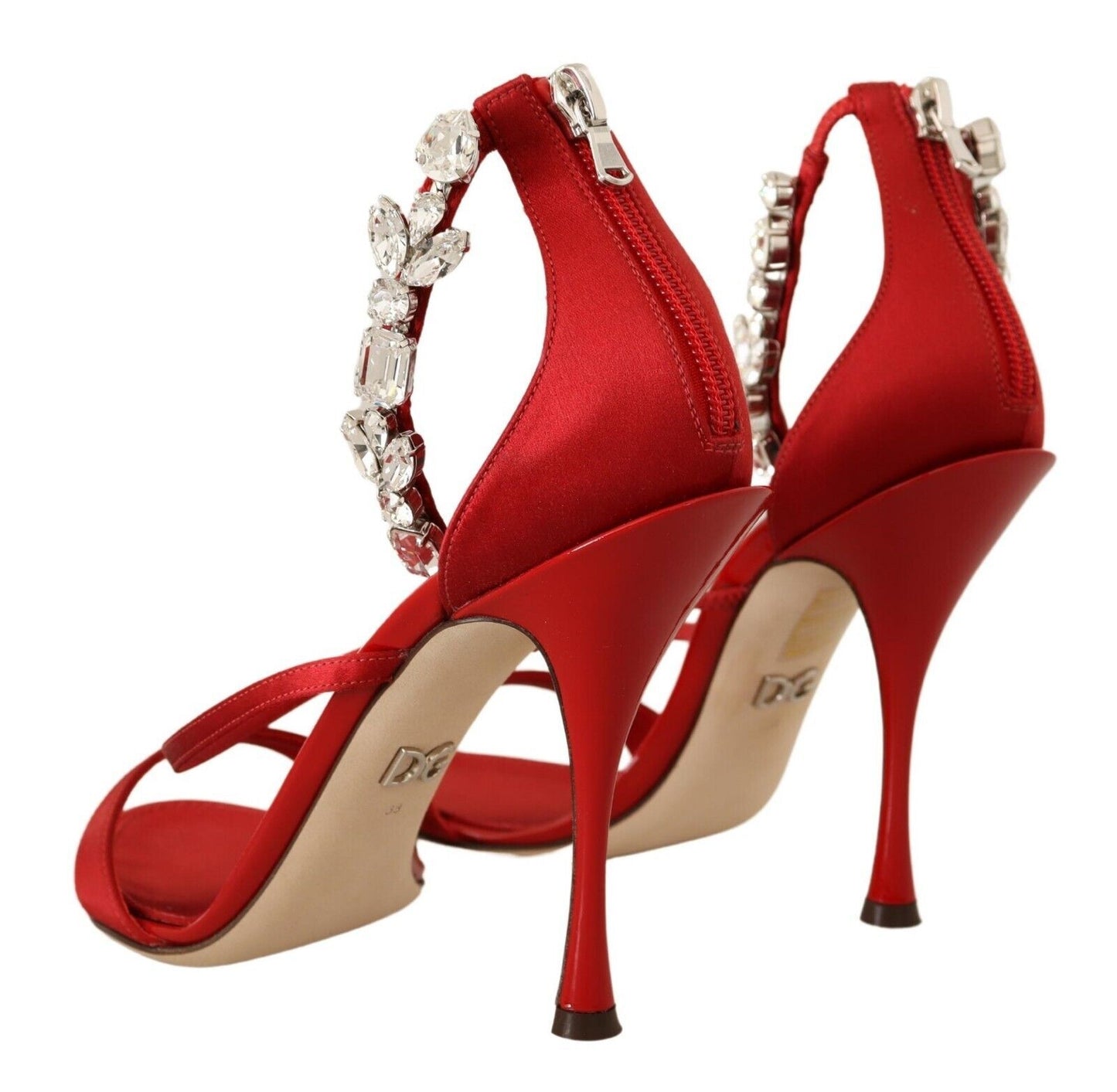 Dolce &amp; Gabbana Red Satin Crystals Sandals Keira Heels Shoes