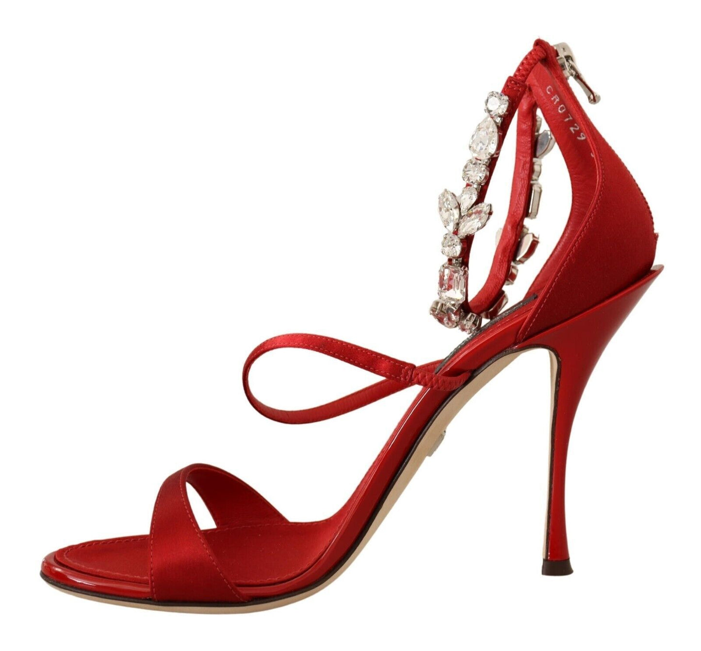 Dolce &amp; Gabbana Red Satin Crystals Sandals Keira Heels Shoes