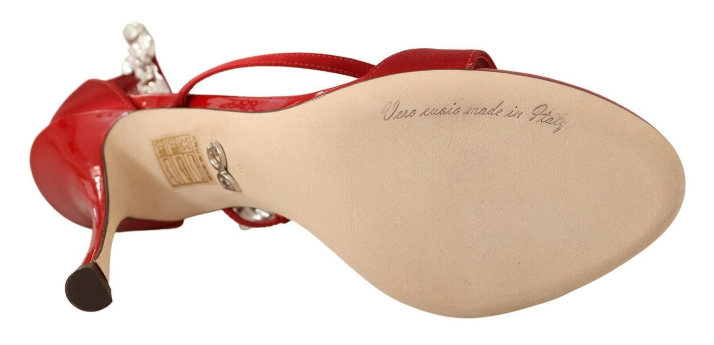 Dolce &amp; Gabbana Red Satin Crystals Sandals Keira Heels Shoes