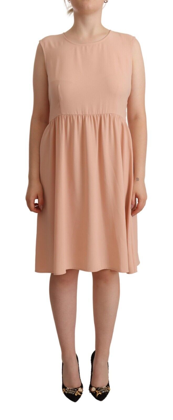 Twinset Beige Polyester Sleeveless Shift Knee Length Dress by Twinset