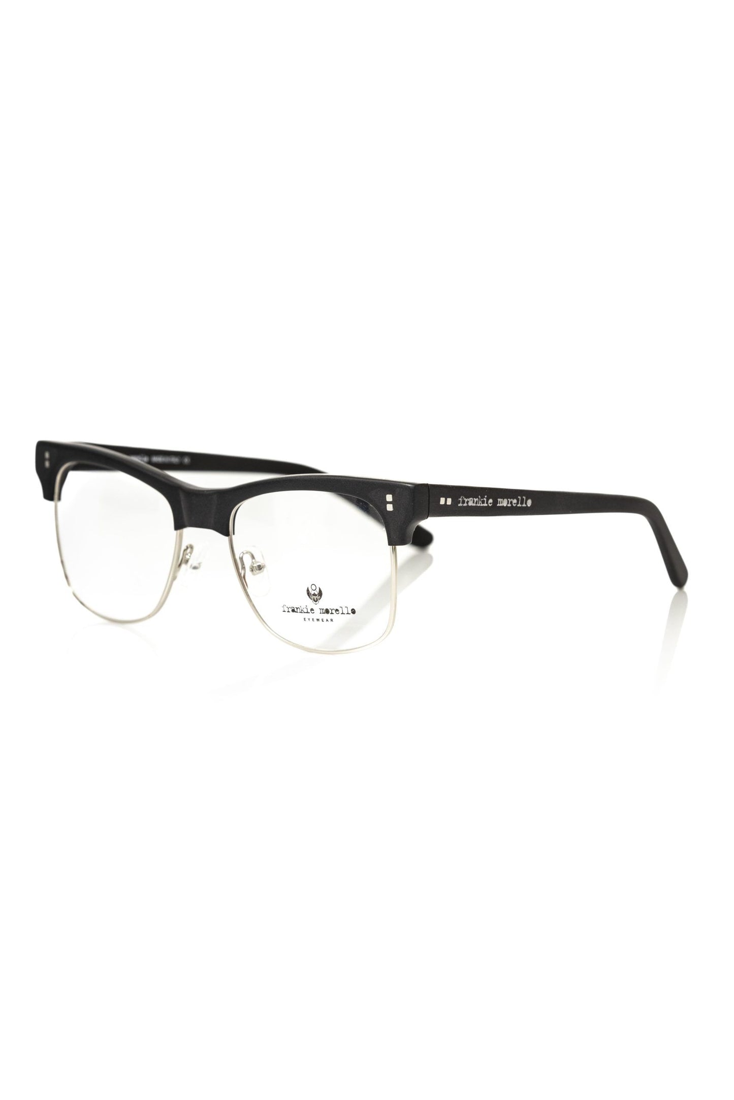 Frankie Morello Clubmaster Eyeglasses Black Metallic Acetate