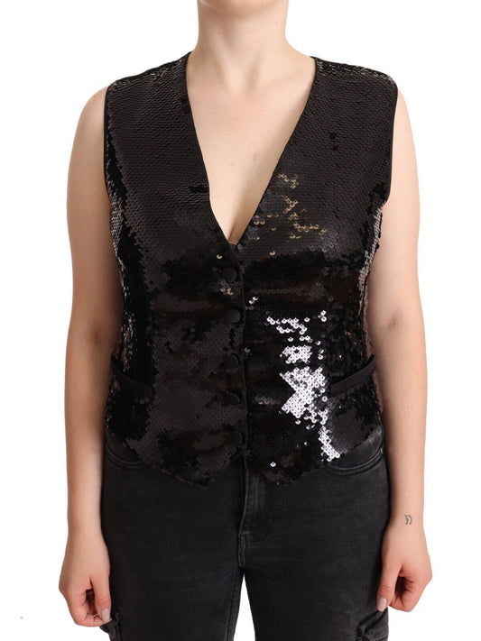 Dolce &amp; Gabbana - Débardeur élégant sans manches à paillettes noires