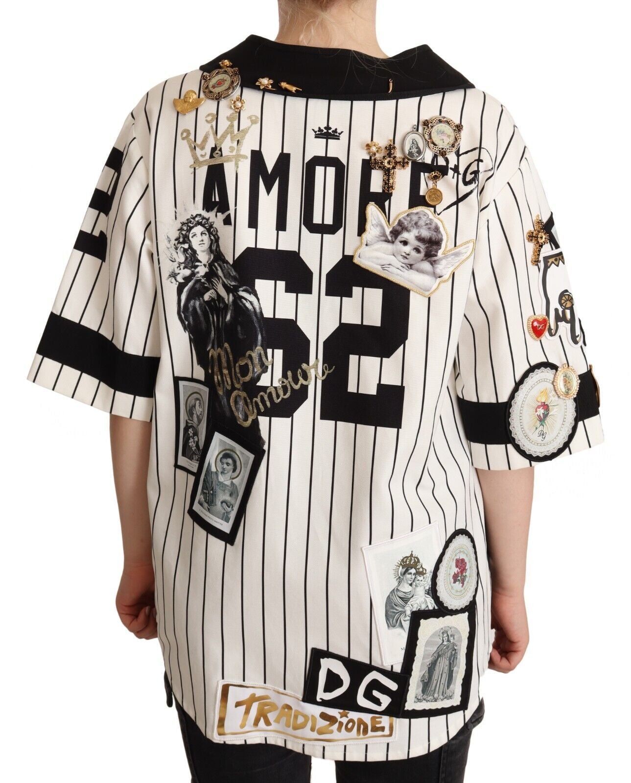 Dolce &amp; Gabbana White Cotton Crystal Charms Amore Shirt
