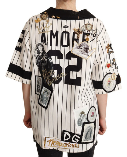 Dolce &amp; Gabbana White Cotton Crystal Charms Amore Shirt