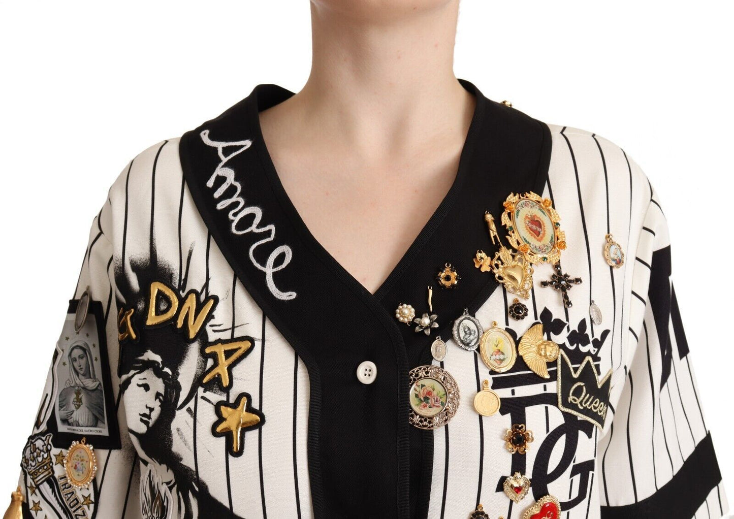 Dolce &amp; Gabbana White Cotton Crystal Charms Amore Shirt