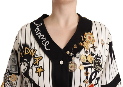 Dolce &amp; Gabbana White Cotton Crystal Charms Amore Shirt