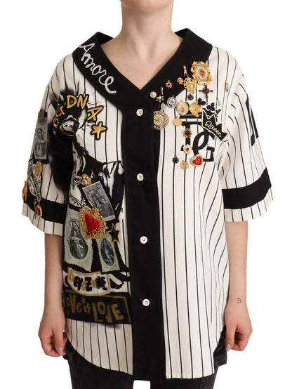 Dolce &amp; Gabbana White Cotton Crystal Charms Amore Shirt