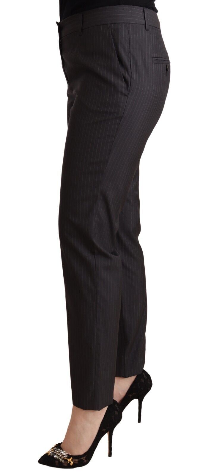 Dolce & Gabbana Black Striped Wool Tapered Trouser Pants by Dolce & Gabbana