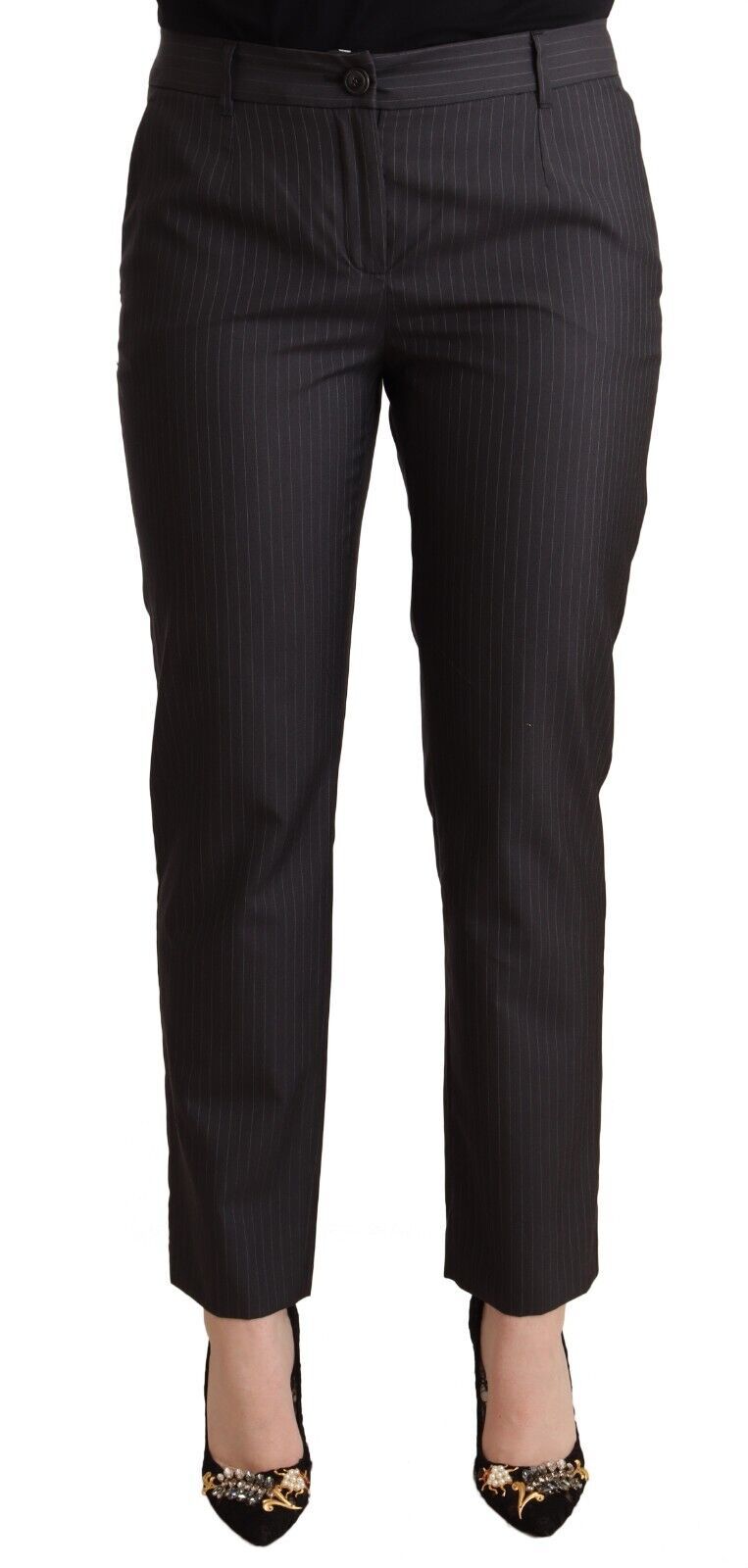 Dolce & Gabbana Black Striped Wool Tapered Trouser Pants by Dolce & Gabbana
