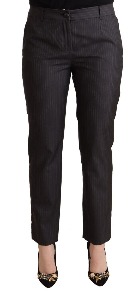 Dolce & Gabbana Black Striped Wool Tapered Trouser Pants by Dolce & Gabbana