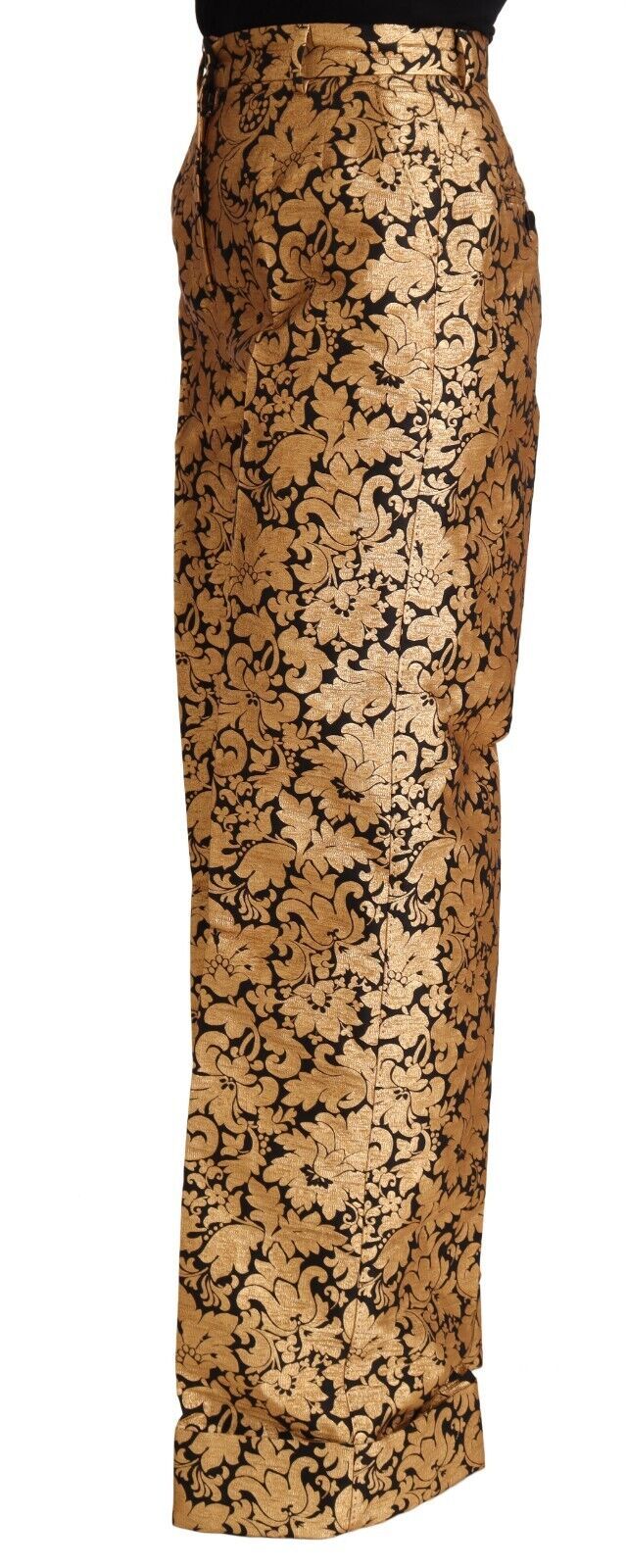 Dolce & Gabbana Gold Floral Jacquard Straight Polyester Pants by Dolce & Gabbana