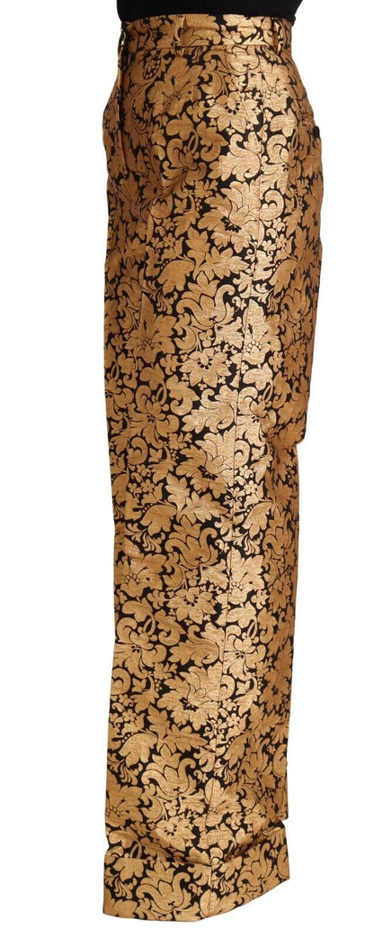Dolce & Gabbana Gold Floral Jacquard Straight Polyester Pants by Dolce & Gabbana