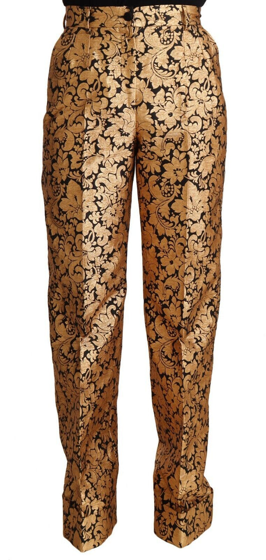 Dolce & Gabbana Gold Floral Jacquard Straight Polyester Pants by Dolce & Gabbana