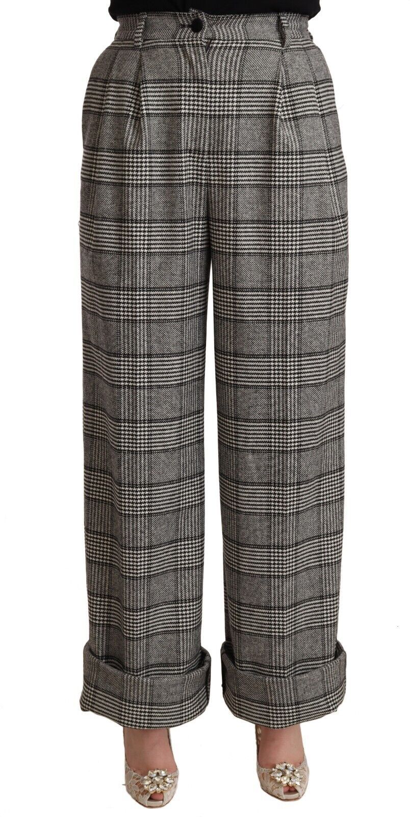 Dolce & Gabbana Gray Tartan Straight Trouser Wool Pants by Dolce & Gabbana