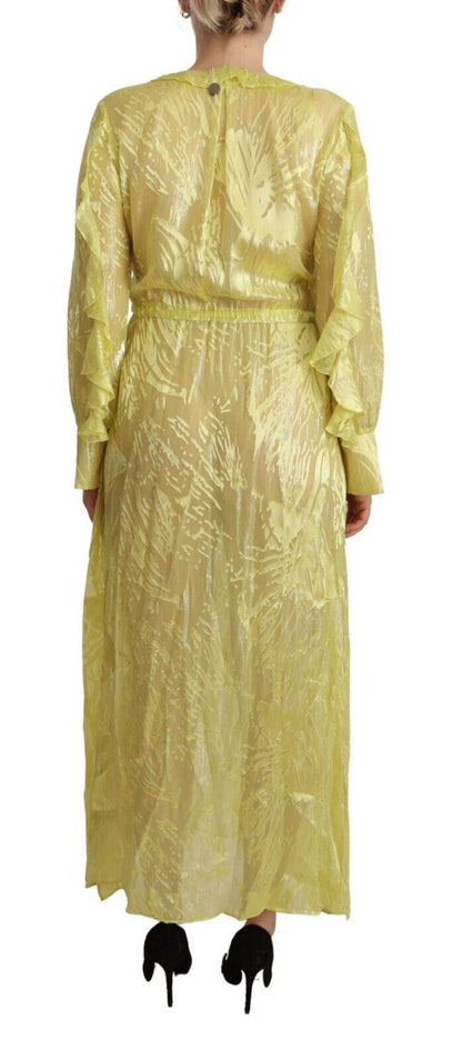 Patrizia Pepe Yellow Silk Long Sleeves Plunging Maxi Dress by Patrizia Pepe