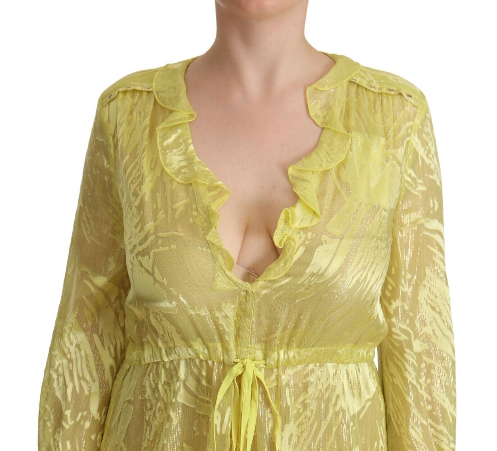 Patrizia Pepe Yellow Silk Long Sleeves Plunging Maxi Dress by Patrizia Pepe
