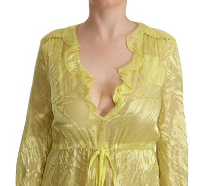 Patrizia Pepe Yellow Silk Long Sleeves Plunging Maxi Dress by Patrizia Pepe