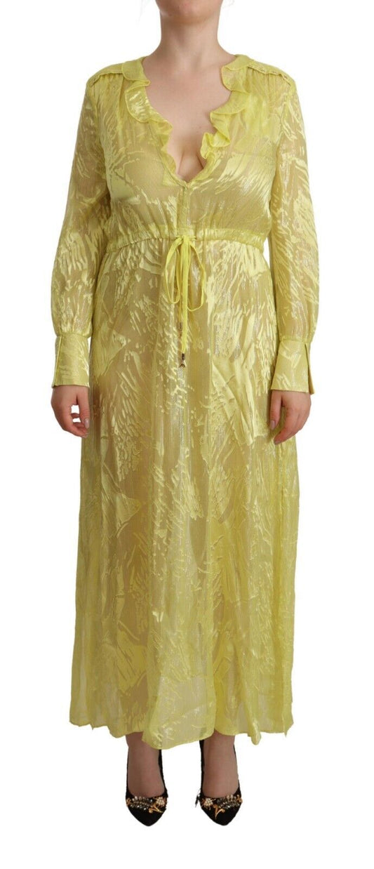 Patrizia Pepe Yellow Silk Long Sleeves Plunging Maxi Dress by Patrizia Pepe