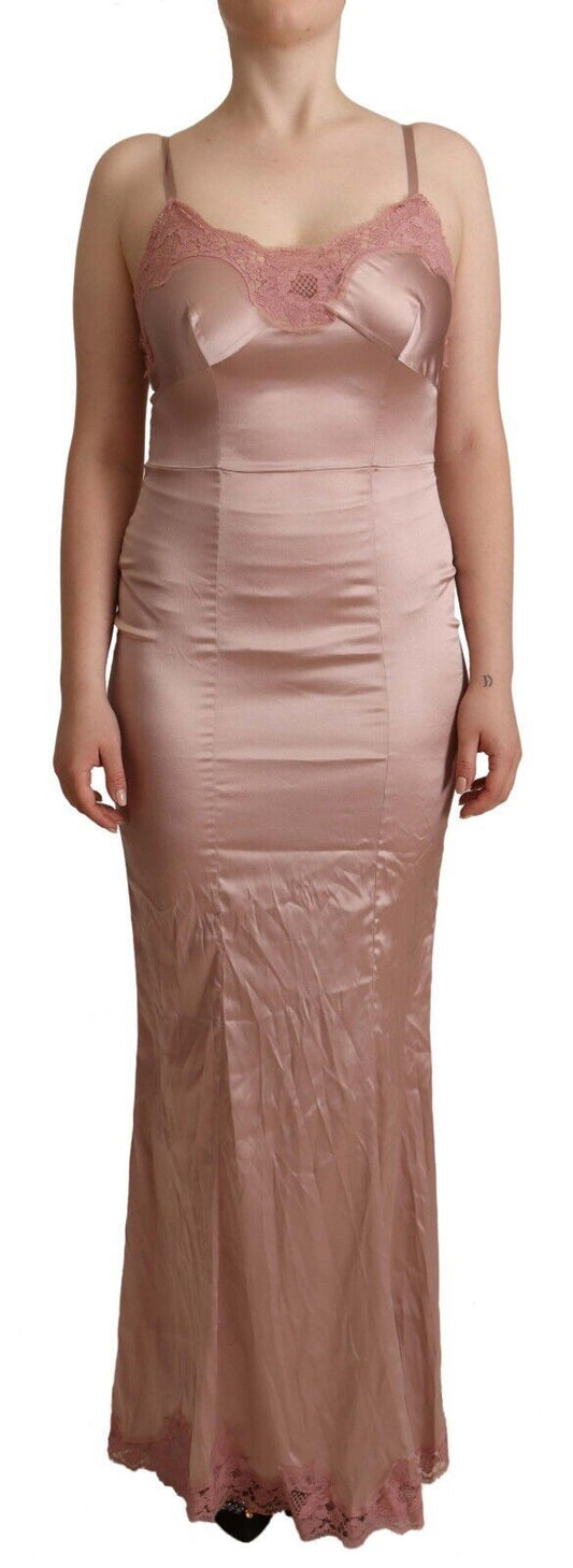 Dolce & Gabbana Pink Lace Long Bodycon Maxi Polyester Dress by Dolce & Gabbana