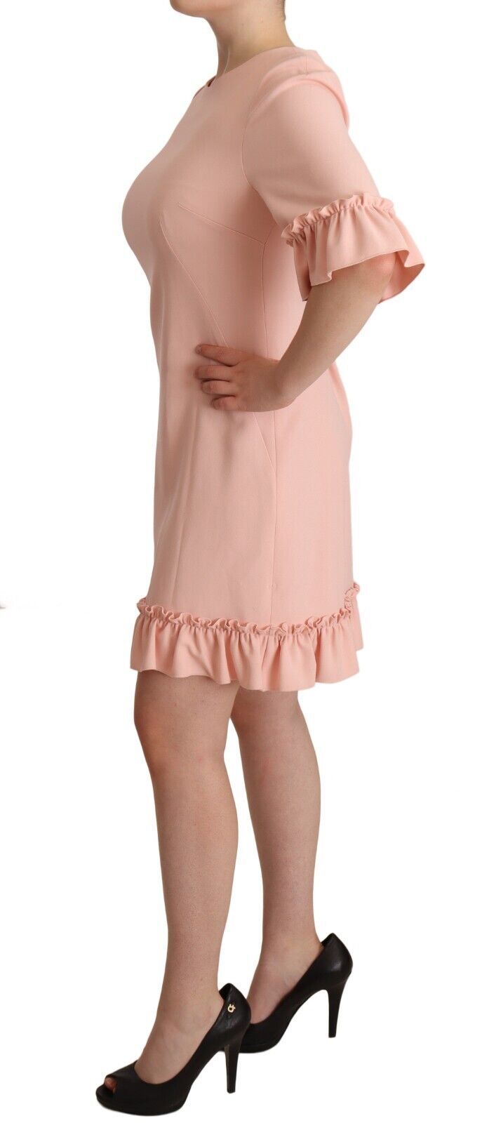 Dolce & Gabbana Pink Ruffled Sleeves Viscose Sheath Dress by Dolce & Gabbana