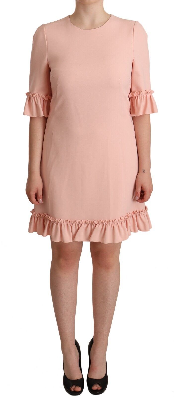 Dolce & Gabbana Pink Ruffled Sleeves Viscose Sheath Dress by Dolce & Gabbana