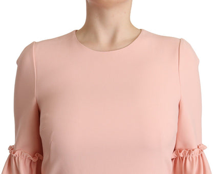 Dolce & Gabbana Pink Ruffled Sleeves Viscose Sheath Dress by Dolce & Gabbana