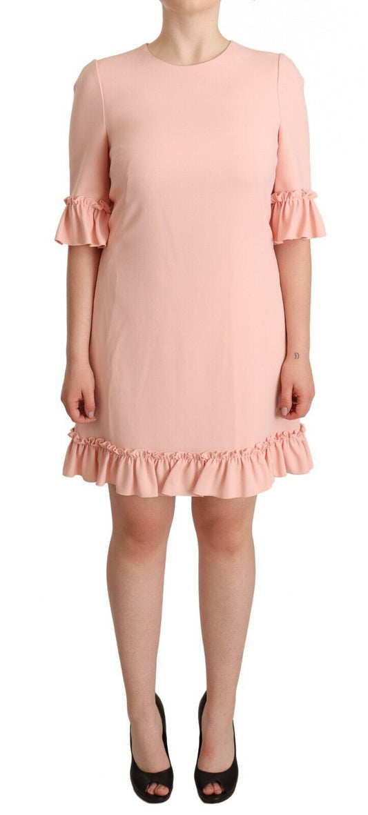 Dolce & Gabbana Pink Ruffled Sleeves Viscose Sheath Dress by Dolce & Gabbana