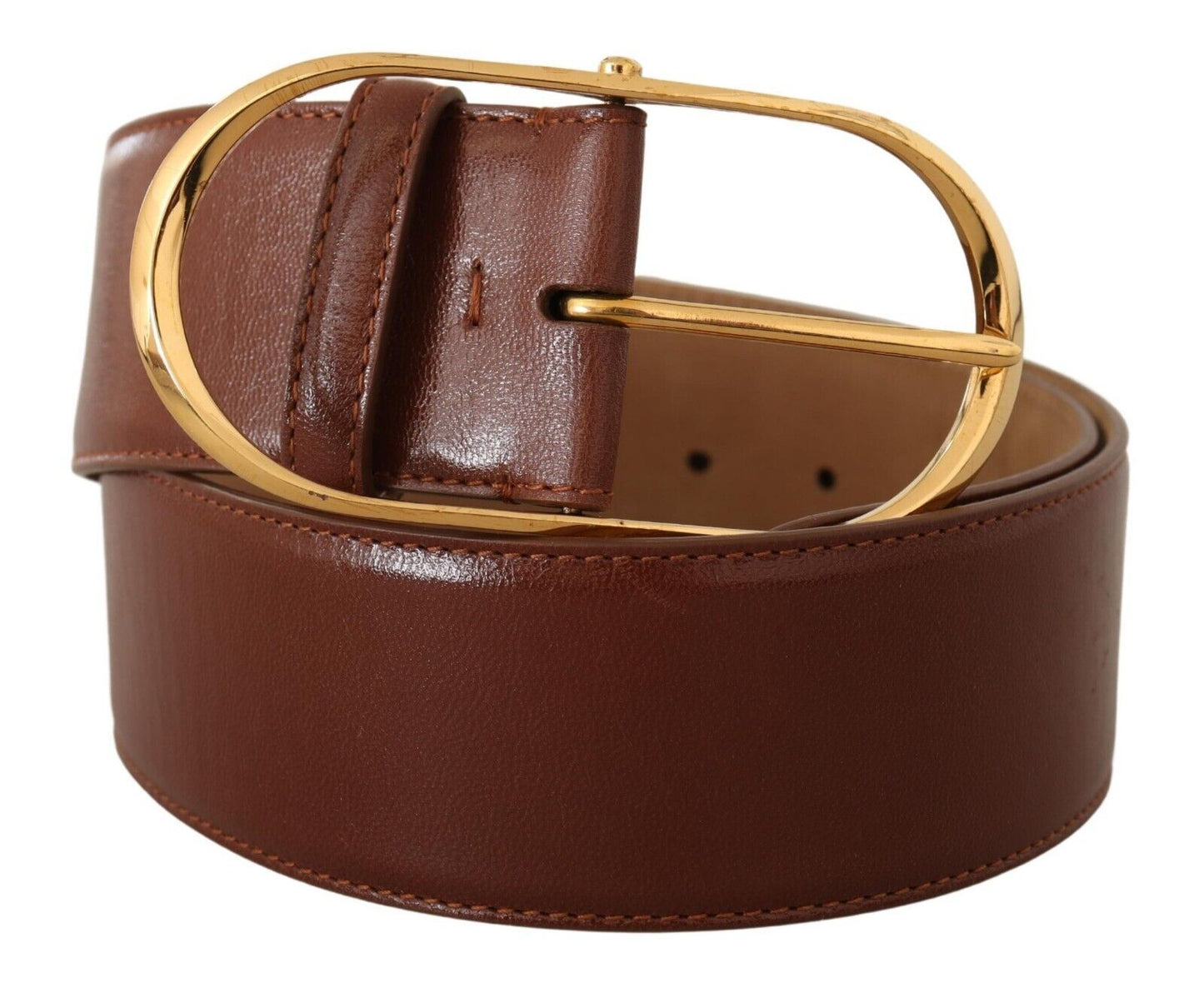 Ceinture élégante en cuir marron Dolce &amp; Gabbana avec boucle dorée