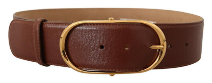 Ceinture élégante en cuir marron Dolce &amp; Gabbana avec boucle dorée