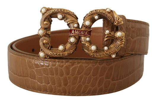 Ceinture élégante Dolce &amp; Gabbana Amore en cuir croco avec perles