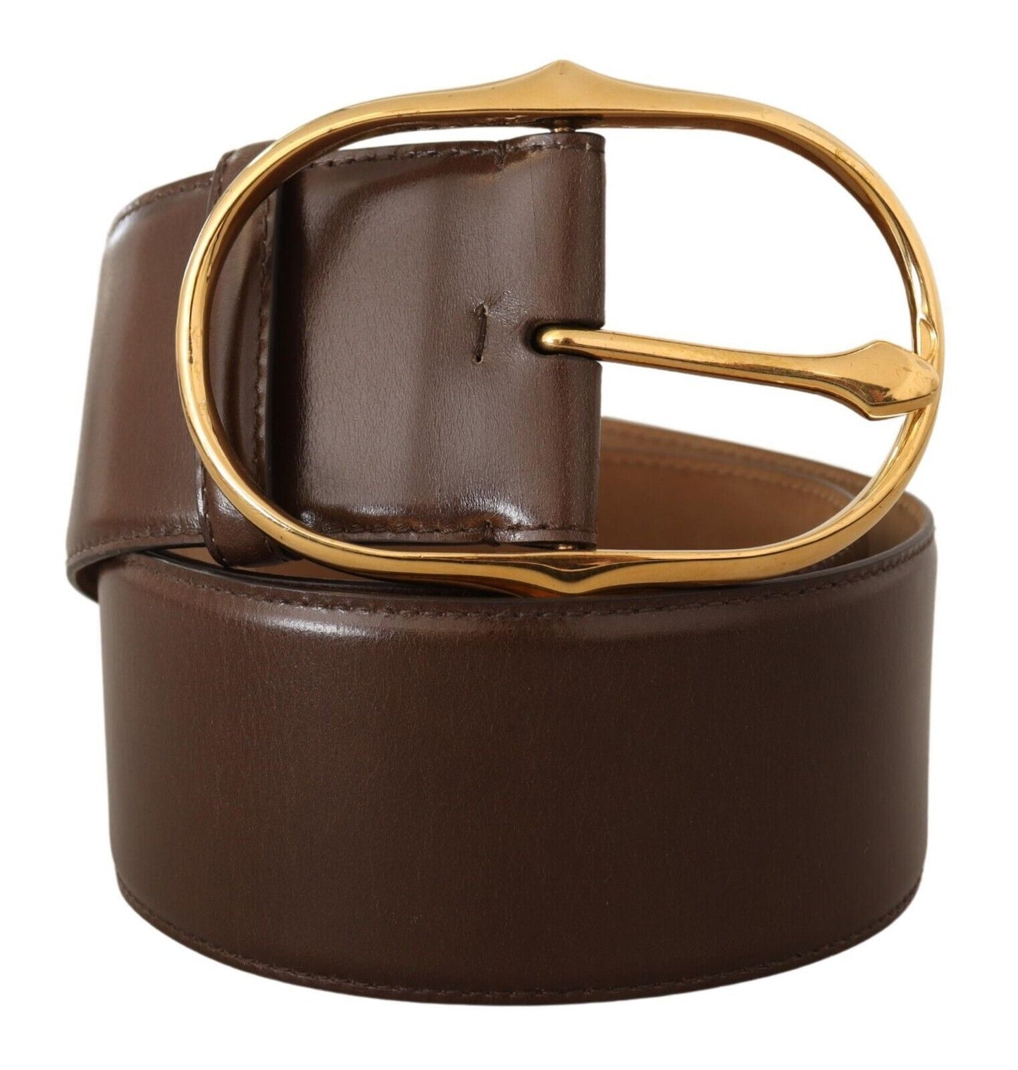 Ceinture élégante en cuir marron Dolce &amp; Gabbana avec boucle dorée
