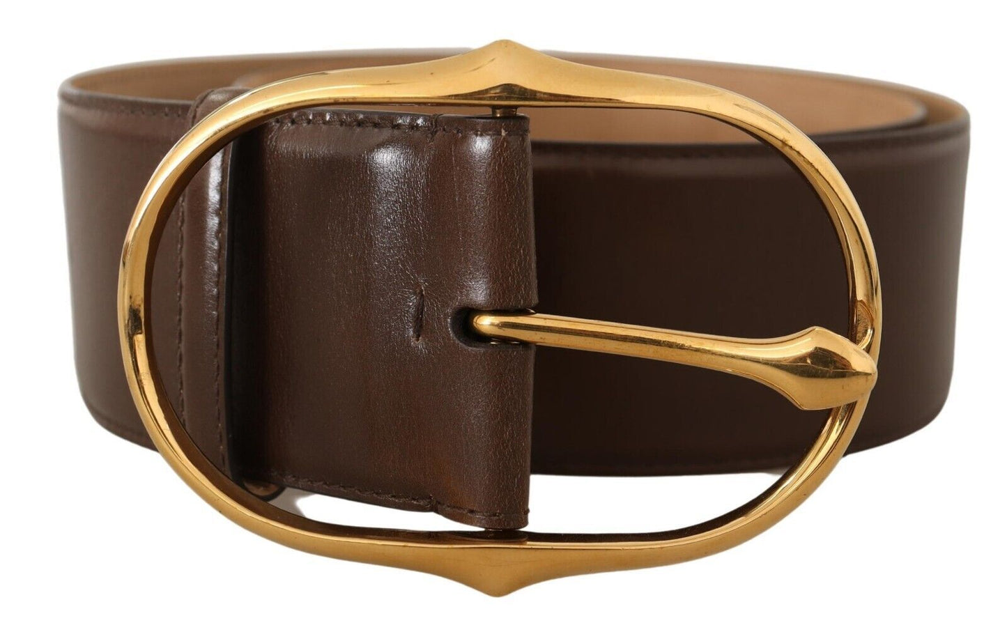 Ceinture élégante en cuir marron Dolce &amp; Gabbana avec boucle dorée