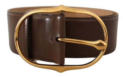 Ceinture élégante en cuir marron Dolce &amp; Gabbana avec boucle dorée
