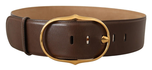 Ceinture élégante en cuir marron Dolce &amp; Gabbana avec boucle dorée